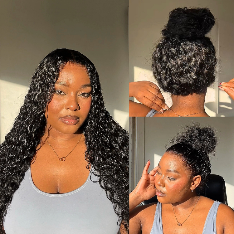 [zinenyawo.__]'s Special Link PreMax Wigs | Flexi-Fit Invisi Drawstring Cap 360 Lace HD Lace Natural Black & Brown Highlights Water Wave Wig Pre-Cut Lace