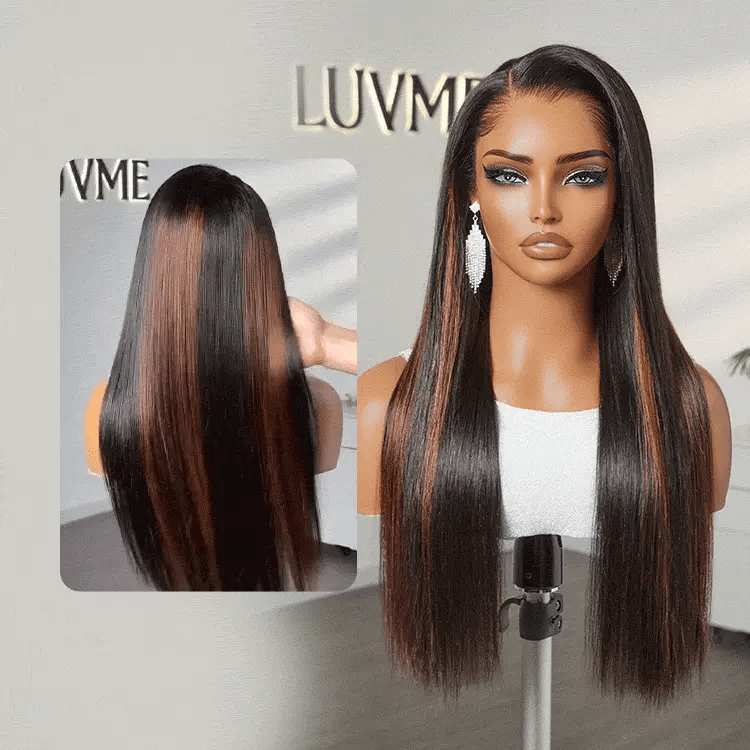 Pre-do Lagos Hairline Flexi Fit Invisi Drawstring Cap Copper Ombre Highlights Silky Straight Glueless 13x4 Frontal HD Lace Wig Pre-Cut Lace