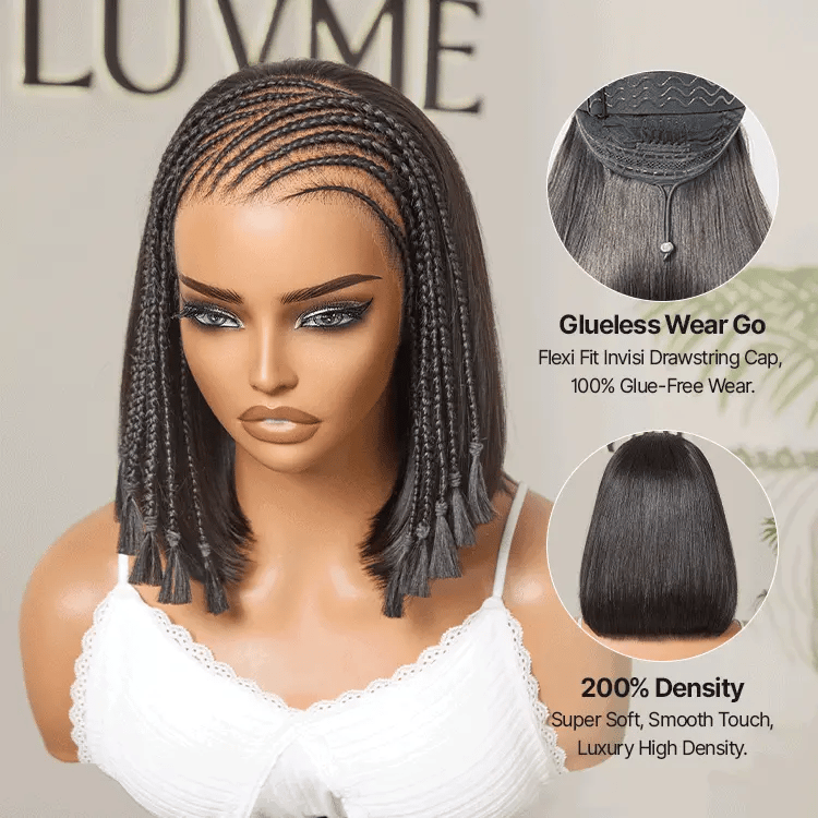 VolumeMAX™ 200% Density Boho Braids Silky Straight Bob Glueless 13x4 Frontal HD Lace Wig Pre-Cut Lace