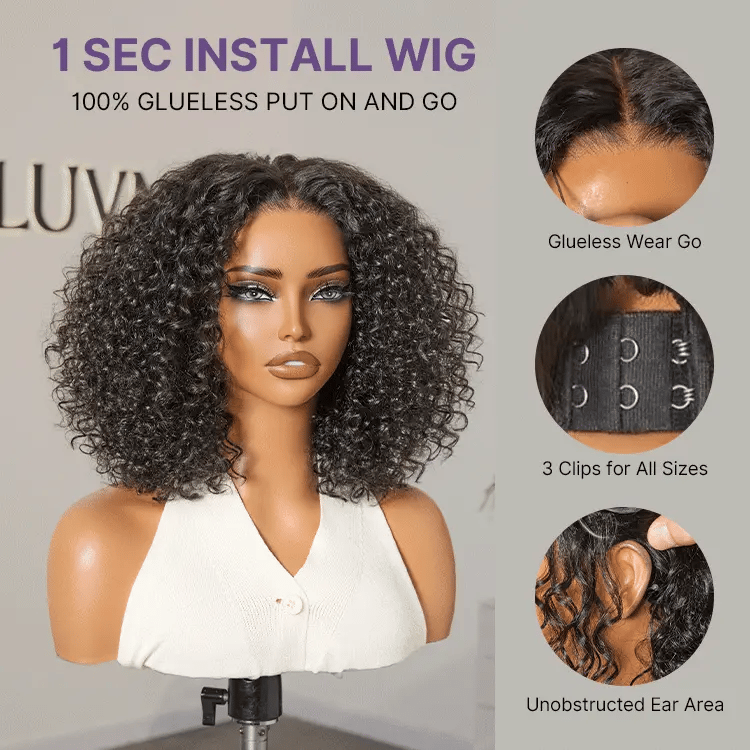 1 Sec Install Wig | 180% Density ReadytoGo Soft Deep Curl Bob Glueless 4x4 Closure Lace Wig