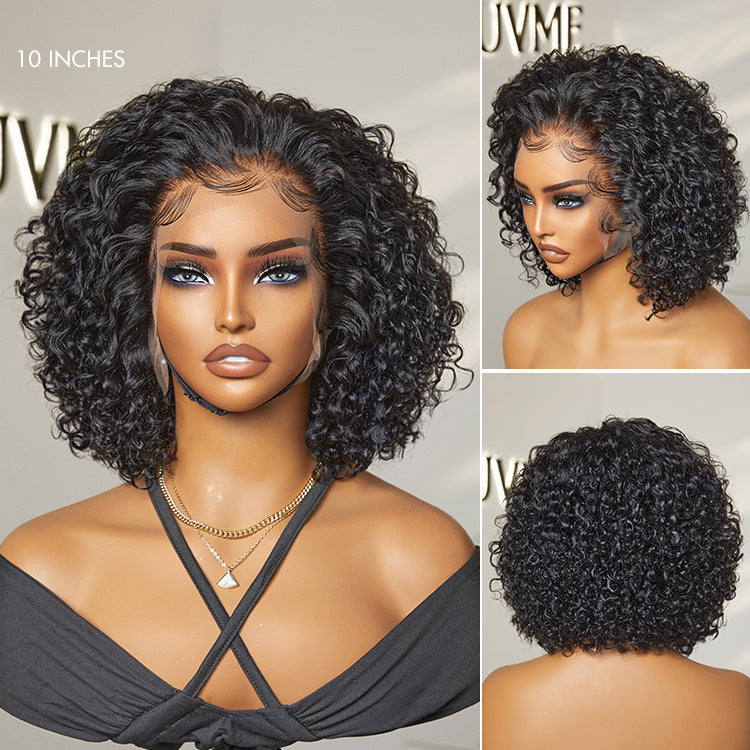 Worth I Natural Black Short Cut Slicked Back Curly Ear-to-ear Wide T Lace Wig
