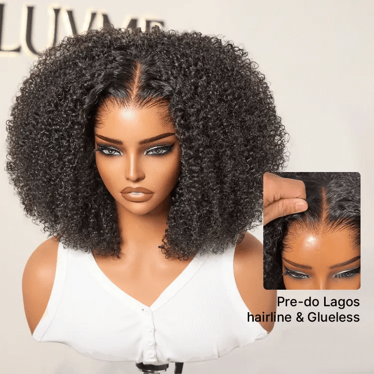 [gabbbby.gabbs]'s Special Link Pre-do Lagos Hairline Flexi Fit Invisi Drawstring Cap 250% Density Natural Black Jerry Curl Glueless 13x4 Frontal HD Lace 14 inches Wig Pre-Cut Lace