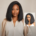 3-In-1 Half Wig 180% Density Kinky Straight Bob Glueless Flexi-Fit Drawstring Wig