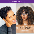 2 For 1 | Throw On & Go Short Cut with Bangs Wig+Super Hot Pixie Cut Glueless HD Lace Wig