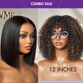 2 For 1 | Blunt Cut Bob 4x4 Closure Lace+Throw On & Go Short Cut with Bangs Wig