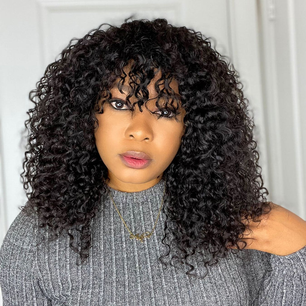 Worth | True Scalp Short Water Wave No Lace Glueless Wig with Curly Bangs
