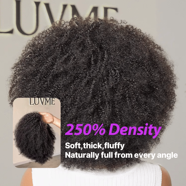 Pre-do Lagos Hairline Flexi Fit Invisi Drawstring Cap 250% Density Natural Black Kinky Curly Glueless 13x4 Frontal HD Lace 12 inches Wig Pre-Cut Lace