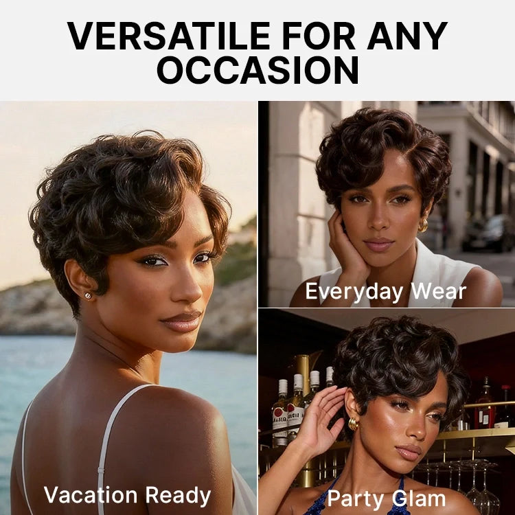 Beginner Friendly Natural Black Lightweight Roll Curl Glueless Minimalist HD Lace Short Pixie Cut Wig Pre Cut Lace
