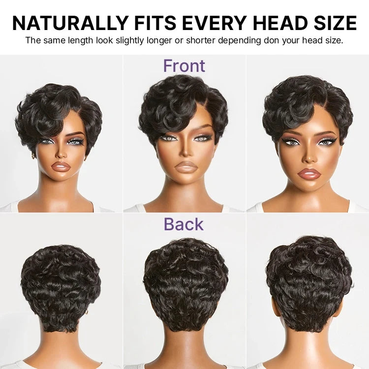 Beginner Friendly Natural Black Lightweight Roll Curl Glueless Minimalist HD Lace Short Pixie Cut Wig Pre Cut Lace
