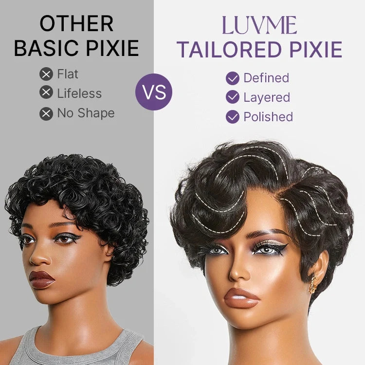 Beginner Friendly Natural Black Lightweight Roll Curl Glueless Minimalist HD Lace Short Pixie Cut Wig Pre Cut Lace