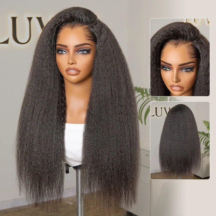 Pre-do Lagos Hairline Flexi Fit Invisi Drawstring Cap 200% Density Kinky Straight Glueless 13x4 Frontal Lace Wig Pre-Cut Lace