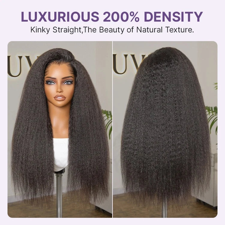 Pre-do Lagos Hairline Flexi Fit Invisi Drawstring Cap 200% Density Kinky Straight Glueless 13x4 Frontal Lace Wig Pre-Cut Lace