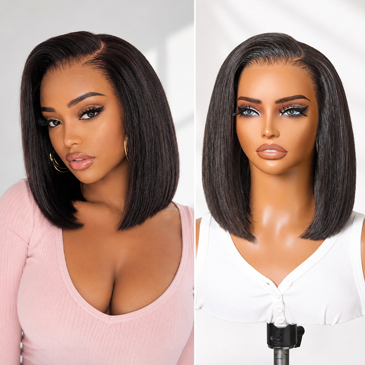 NatureMAX™ Silky Blunt Cut Bob Glueless Ear-to-ear 13x4 HD Lace Front Wig Pre-Cut Lace Flexi-Fit Drawstring Cap