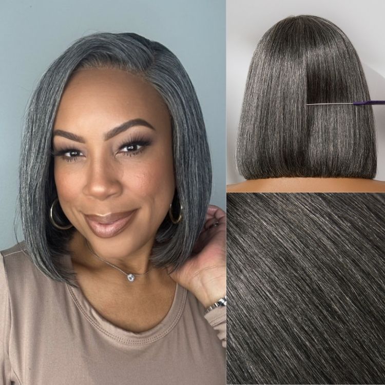 Worth I AiryFit™ Scalp Care Wigs -Salt and Pepper Glueless Minimalist HD Lace Bob Wig Pre-Cut Lace