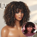 Worth | Water Wave Brown Highlight Glueless Short Curly Wig with Bangs
