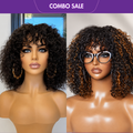 2 For 1 | Water Wave Glueless+ Throw On & Go Short Curly with Bangs Wig