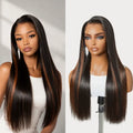 Pre-do Lagos Hairline Flexi Fit Invisi Drawstring Cap Copper Ombre Highlights Silky Straight Glueless 13x4 Frontal HD Lace Wig Pre-Cut Lace