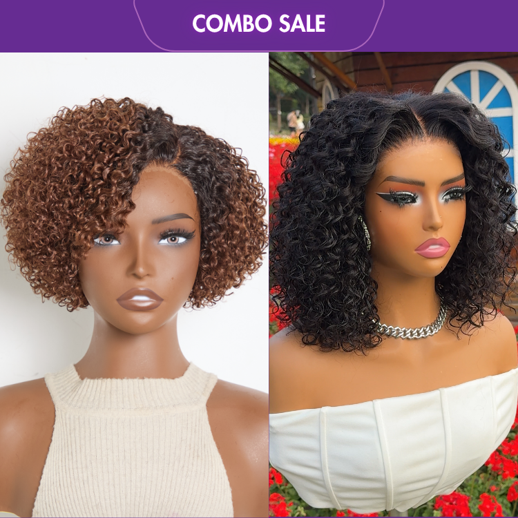 2 For 1 |  Ombre Brown Curly Minimalist HD Lace Wig+Deep Curly Glueless 5x5 Closure Lace Wig