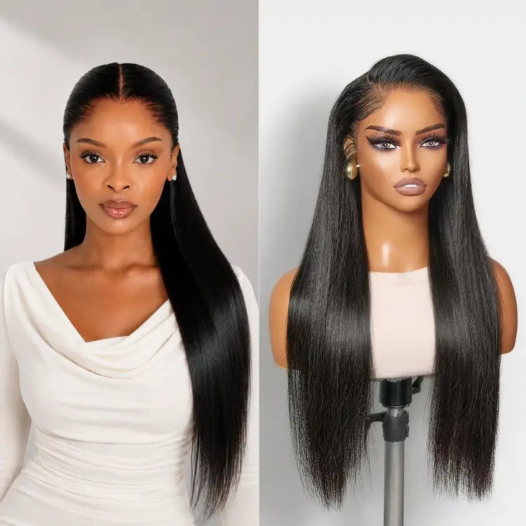 Pre-do Lagos Hairline Flexi Fit Invisi Drawstring Cap Natural Black & Copper Ombre Highlights Silky Straight Glueless 13x4 Frontal HD Lace Wig Pre-Cut Lace