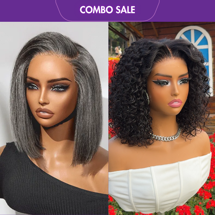 2 For 1 | Salt and Pepper HD Lace Bob+Deep Curly Glueless 5x5 Closure Lace Wig