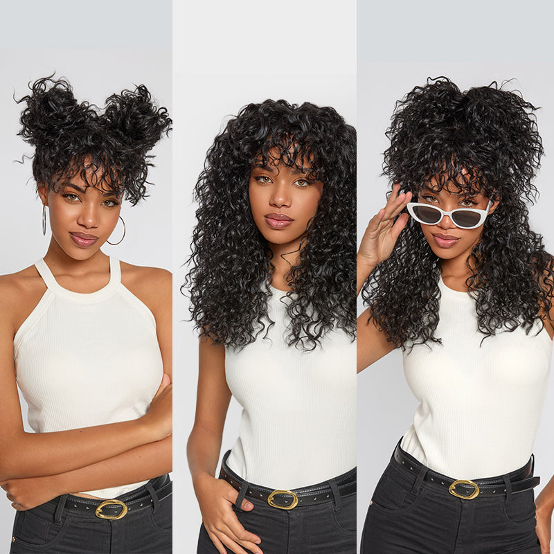 Worth |Natural Black Water Wave Glueless Wig With Bang