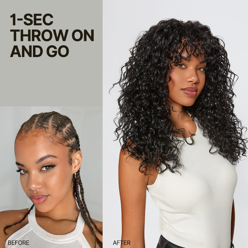 Worth |Natural Black Water Wave Glueless Wig With Bang
