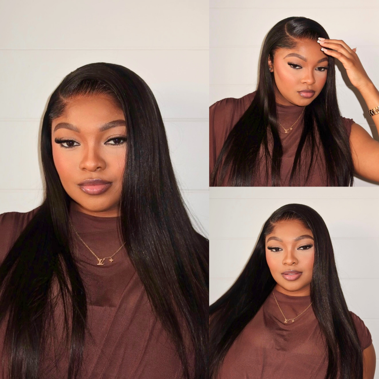 [siweee.k]'s Special Link Pre-do Lagos Hairline Flexi Fit Invisi Drawstring Cap Natural Black & Copper Ombre Highlights Silky Straight Glueless 13x4 Frontal HD Lace Wig Pre-Cut Lace