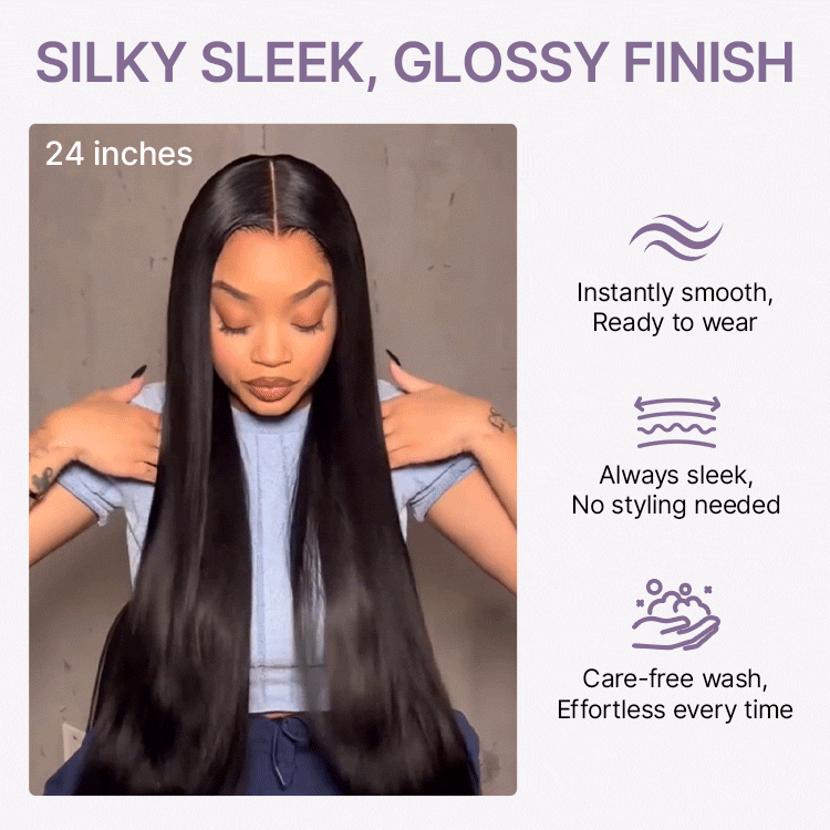 PreMax Wigs - Flexi-Fit Silky Straight Invisi Drawstring Cap & HD Lace & Regular Lace Glueless 13x4 Frontal Lace Human Hair Wig Pre-Cut Lace