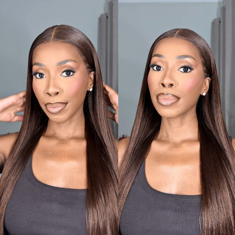 [zeexonline]'s Special Link PreMax Wigs - Flexi-Fit Silky Straight Invisi Drawstring Cap Chestnut Brown Glueless 13x4 Frontal Lace Human Hair Wig Pre-Cut Lace