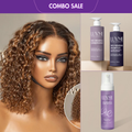 2 For 1 | Ombre Brown Highlight Deep Curly 5x5 Closure Lace Wig+Wig Renewal Shampoo & Conditioner Set+Wig Curl Mousse