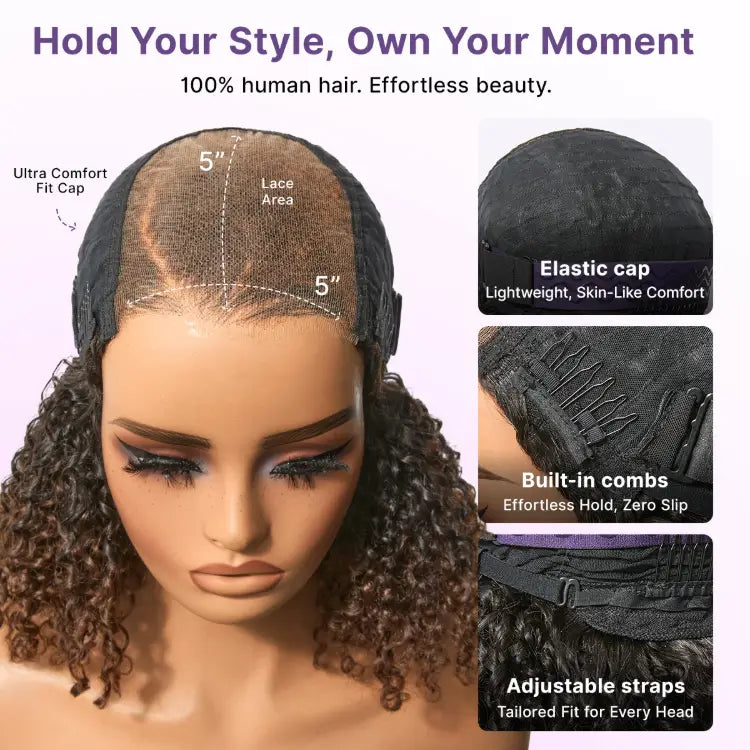 Special Deal I VolumeMAX™ 200% Density ReadytoGo Beginner Friendly Ombre Blonde Fluffy Curly Glueless 5x5 Closure Lace HD Lace 14 inches C Part Wig