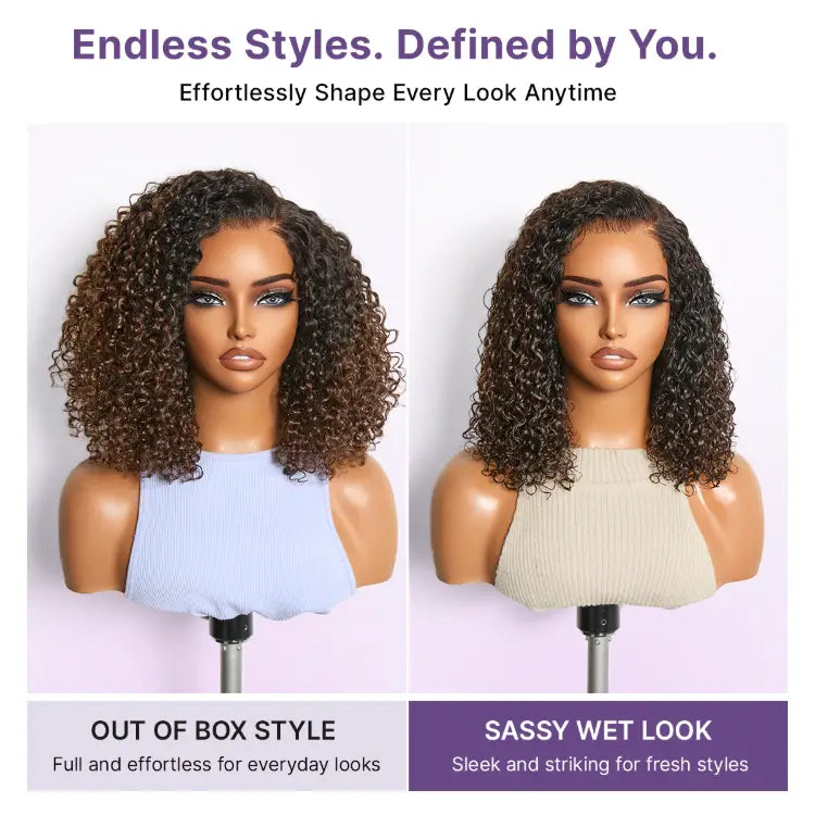VolumeMAX™ 200% Density ReadytoGo Beginner Friendly Ombre Blonde Fluffy Curly Glueless 5x5 Closure Lace HD Lace 14 inches C Part Wig