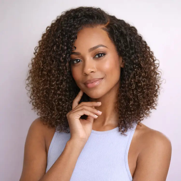 VolumeMAX™ 200% Density ReadytoGo Beginner Friendly Ombre Blonde Fluffy Curly Glueless 5x5 Closure Lace HD Lace 14 inches C Part Wig