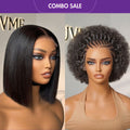 2 For 1 | ReadytoGo 4x4 Lace Blunt Cut Bob Wig Bone Straight + 170% Density ReadytoGo Knotless Fulani Braids Natural Afro Glueless 13x4 Frontal Lace Wig