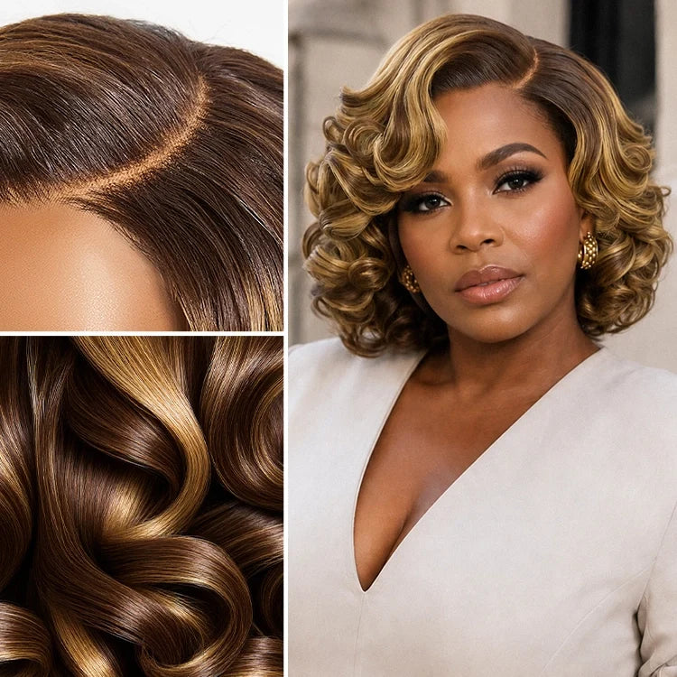 Classic Old Money Honey Blonde Highlight Wavy Glueless Minimalist HD Lace Wig Pre-cut Lace