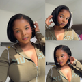 [hermosa.mp3]'s Special Link Pre-do Lagos Hairline Flexi Fit Invisi Drawstring Cap 180% Density Natural Black Pixie Cut Bob Glueless 13x4 Frontal HD Lace Wig 08 Inches
