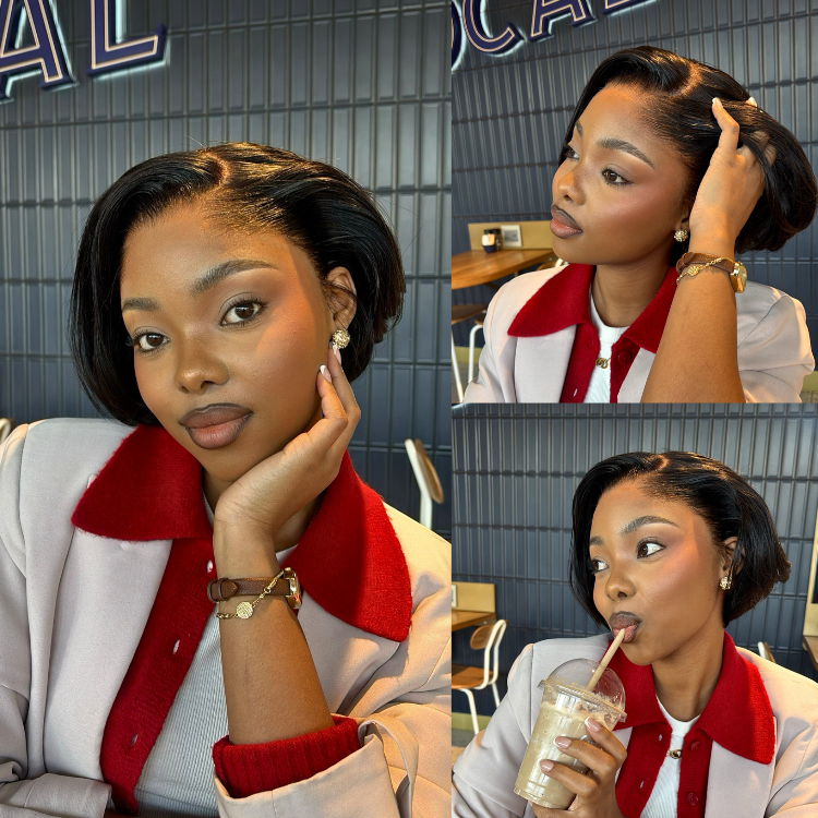 [nonny_langa]'s Special Link Pre-do Lagos Hairline Flexi Fit Invisi Drawstring Cap 180% Density Natural Black Pixie Cut Bob Glueless 13x4 Frontal HD Lace Wig 08 Inches