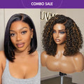 2 For 1 | Casual Blonde Highlights Curly Glueless HD Lace Short Wig+Super Natural Hairline Silky Blunt Cut Bob Glueless 13x4 Frontal Lace Human Hair Short Wig
