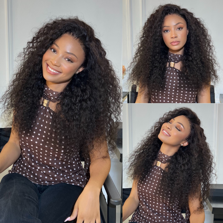 [bucieza]'s Special Link PreMax Wigs | Flexi-Fit Invisi Drawstring Cap 360 Lace HD Lace Natural Black & Brown Highlights Water Wave Wig Pre-Cut Lace