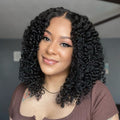 Outlet | Natural Black Fluffy Jerry Curl Glueless 5x5 Closure Lace Wig Pre-cut Lace
