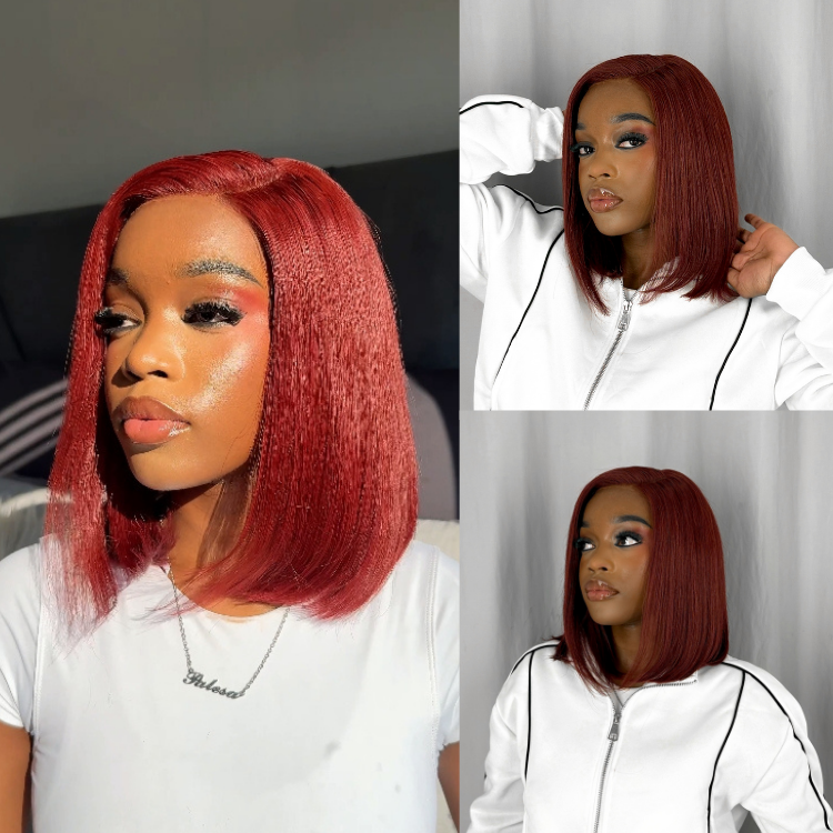 [palesakobelii]'s Special Link PreMax Wigs - Ready to Go 180% Density Burgundy Glueless Minimalist HD Lace Short Bob Wig Pre-Cut Lace
