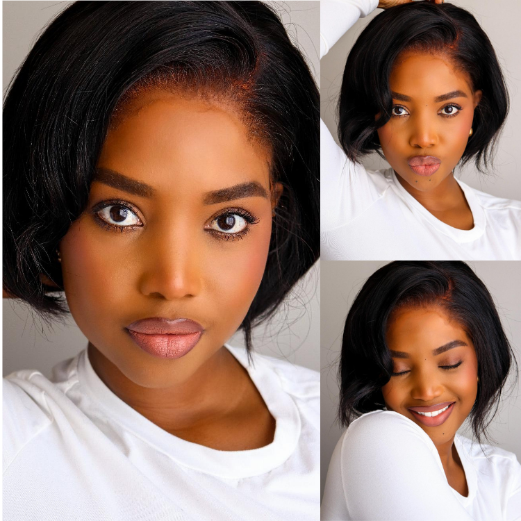 [amanda_tm]'s Special Link Pre-do Lagos Hairline Flexi Fit Invisi Drawstring Cap 180% Density Natural Black Pixie Cut Bob Glueless 13x4 Frontal HD Lace Wig 08 Inches