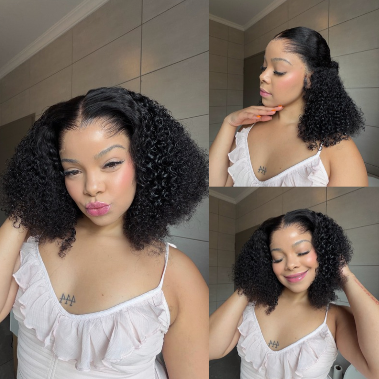 [gabbbby.gabbs]'s Special Link Pre-do Lagos Hairline Flexi Fit Invisi Drawstring Cap 250% Density Natural Black Jerry Curl Glueless 13x4 Frontal HD Lace 14 inches Wig Pre-Cut Lace