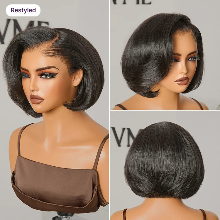 [pedibae]'s Special Link Pre-do Lagos Hairline Flexi Fit Invisi Drawstring Cap 180% Density Natural Black Pixie Cut Bob Glueless 13x4 Frontal HD Lace Wig 08 Inches