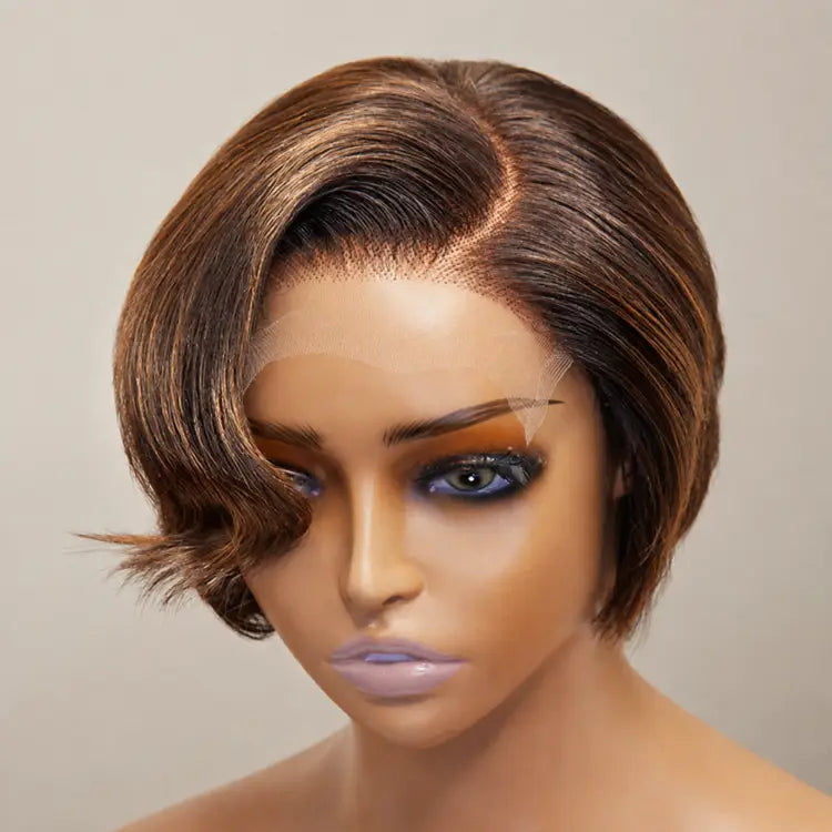 Special Sale | Mature Boss Cool & Classy Brown Ombre  Side Part Pixie Cut Undetectable Lace Wig