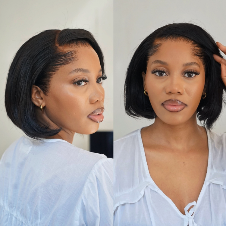 [pedibae]'s Special Link Pre-do Lagos Hairline Flexi Fit Invisi Drawstring Cap 180% Density Natural Black Pixie Cut Bob Glueless 13x4 Frontal HD Lace Wig 08 Inches