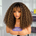 Worth | Blonde Highlight Glueless 5x5 Closure HD Lace Short Curly With Bangs Wig Pre-Cut Lace
