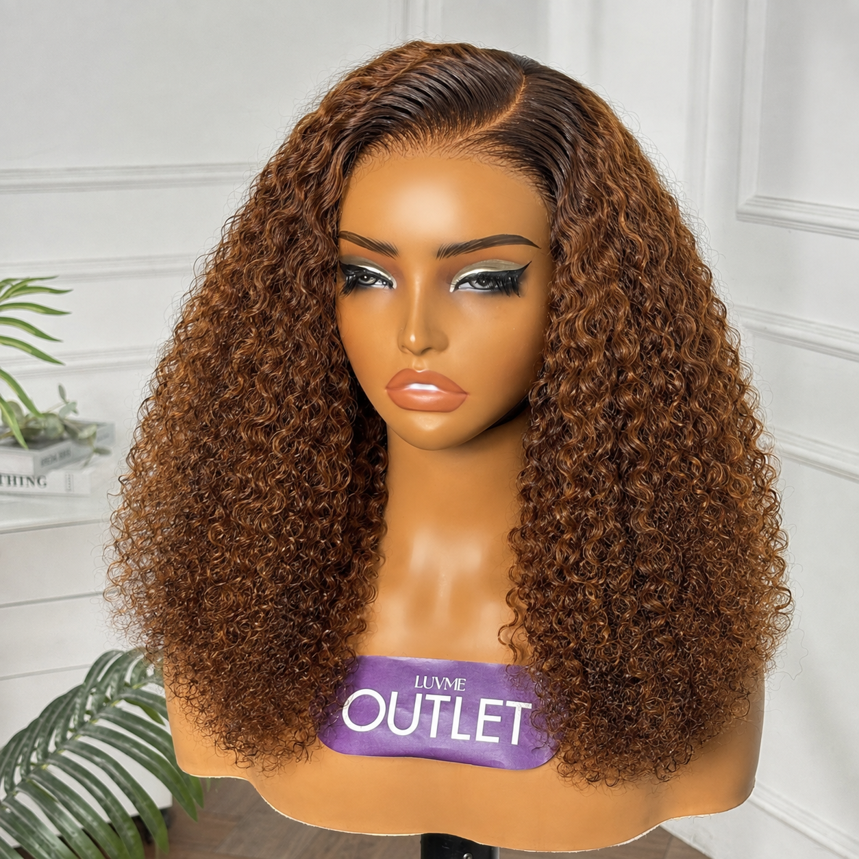 Outlet |  Highlight Brown Kinky Curly 5x5 Closure Lace Glueless Wig