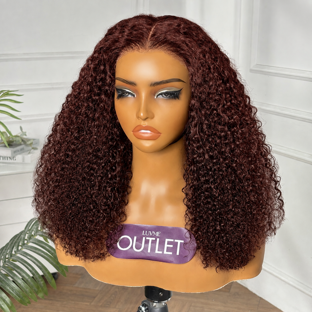 Outlet | Deep Reddish Brown Kinky Curly 5x5 Closure Lace Glueless Wig