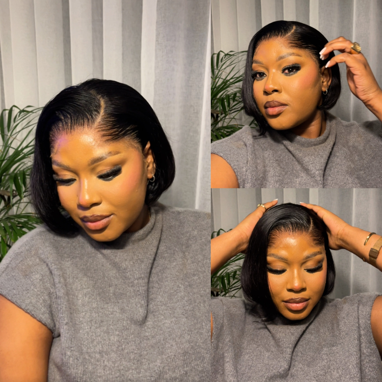 [zinenyawo.__]'s Special Link Pre-do Lagos Hairline Flexi Fit Invisi Drawstring Cap 180% Density Natural Black Pixie Cut Bob Glueless 13x4 Frontal HD Lace Wig 08 Inches